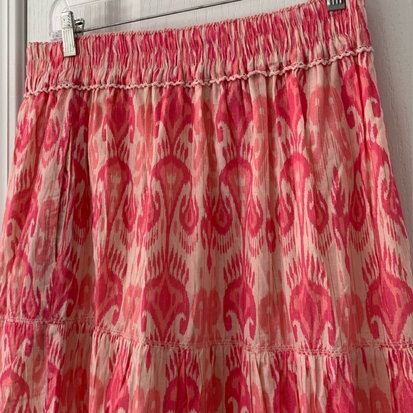 La Plage Breakers Maxi Skirt in Ikat Corals on‎ Gold Lurex size L summer boho - Picture 2 of 13